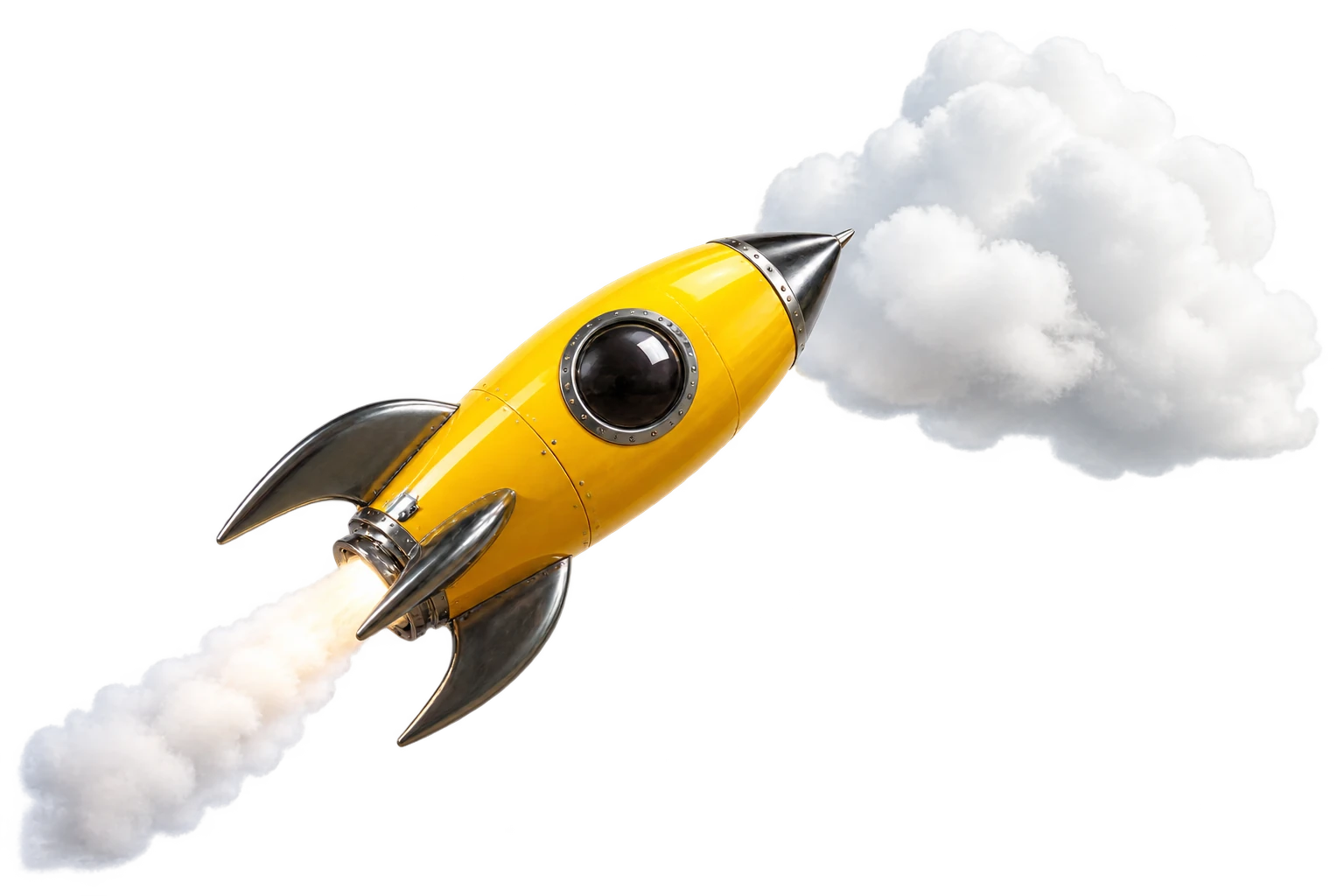A yellow rocket racing towards the cloud