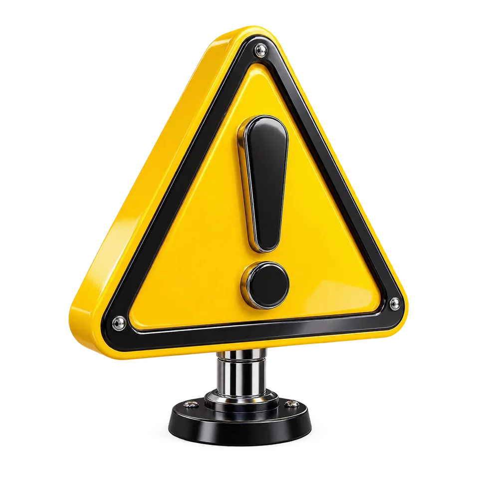 A yellow warning sign with a black exclamation mark