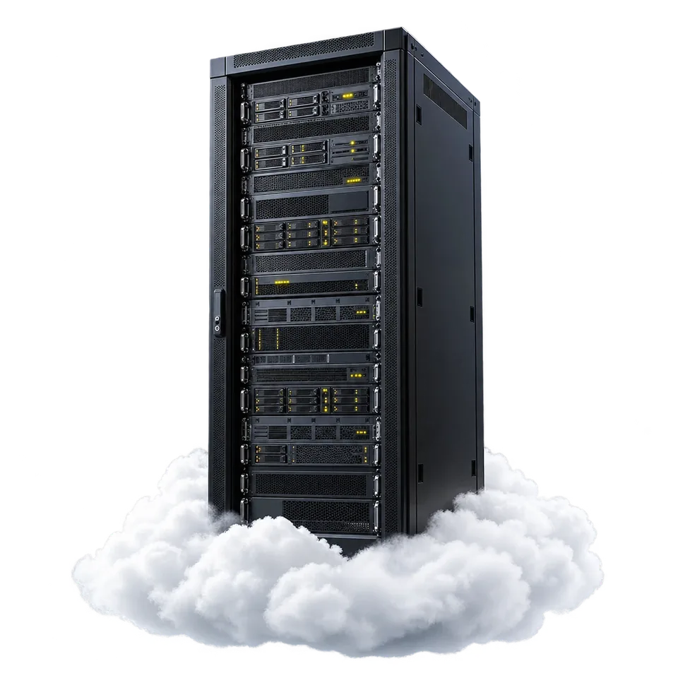 A server rack on a cloud